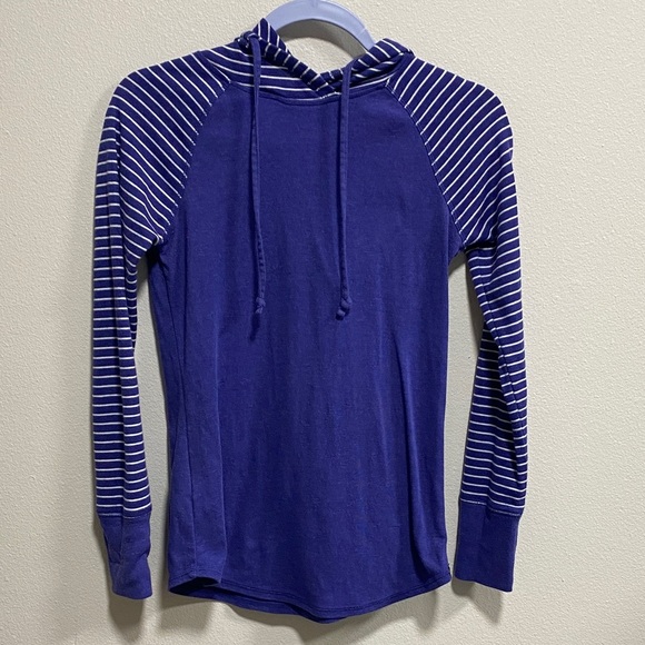 Eddie Bauer Striped Sleeve Lightweight Hoodie Purple Indigo‎ Blue XS - Picture 3 of 9
